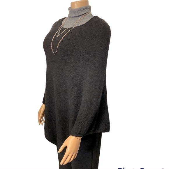 Rachel Rachel Roy Poncho Wool Black Asymmetric hemline Size Os - Picture 7 of 11